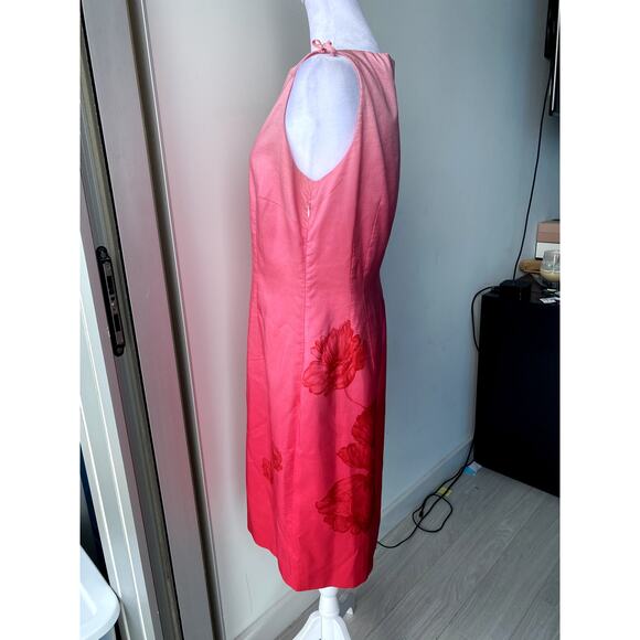 Pink Ombre Hawaiian Floral Sleeveless High Neck Midi Dress Bow Coquette Dress - Picture 4 of 6